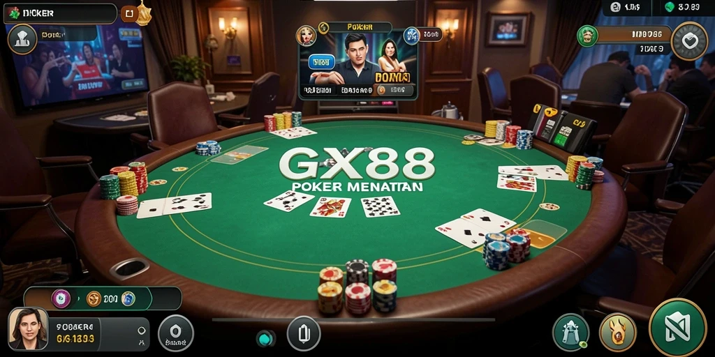 Tampilan antarmuka utama GX88 dengan fungsi poker yang menarik