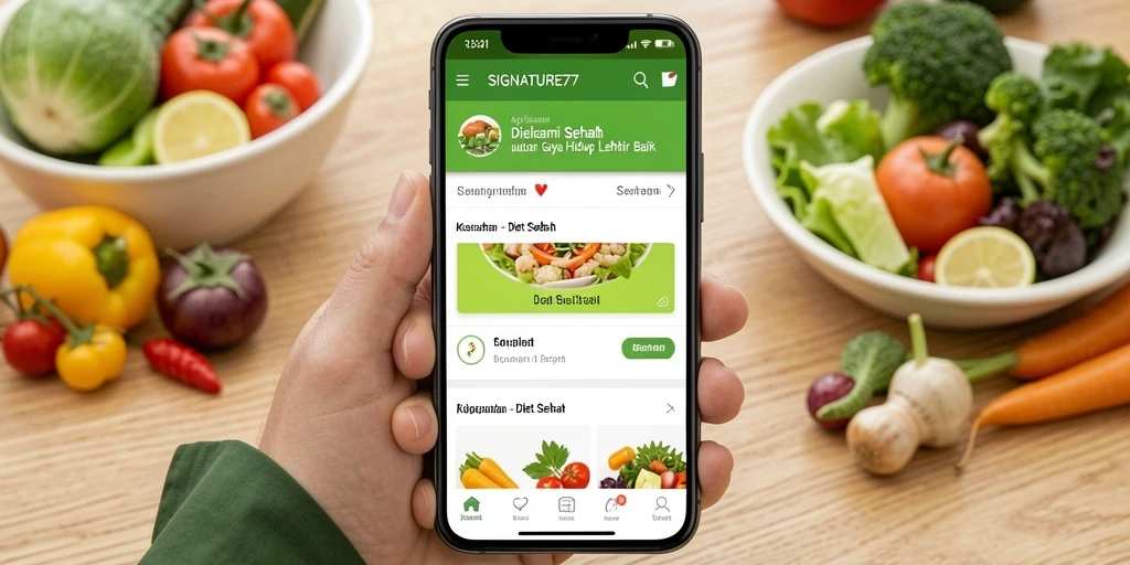 Antarmuka aplikasi SIGNATURE77 yang menampilkan fitur diet sehat yang mudah digunakan.