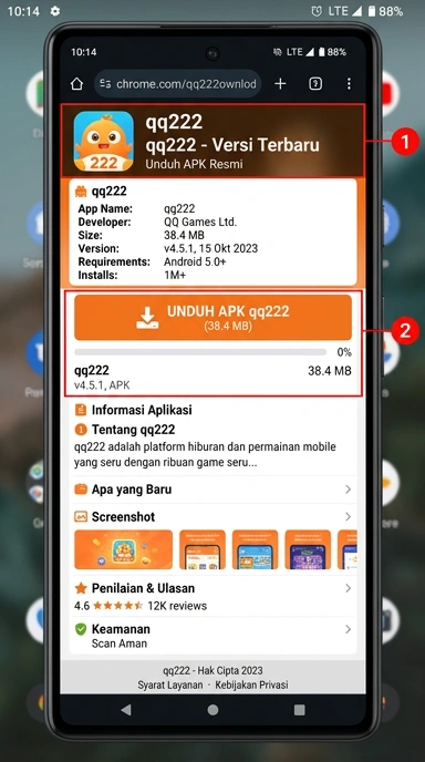 Tampilan halaman APK qq222
