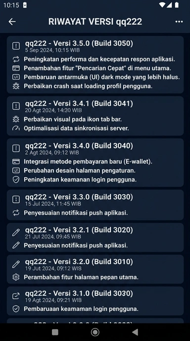 Tampilan riwayat versi qq222